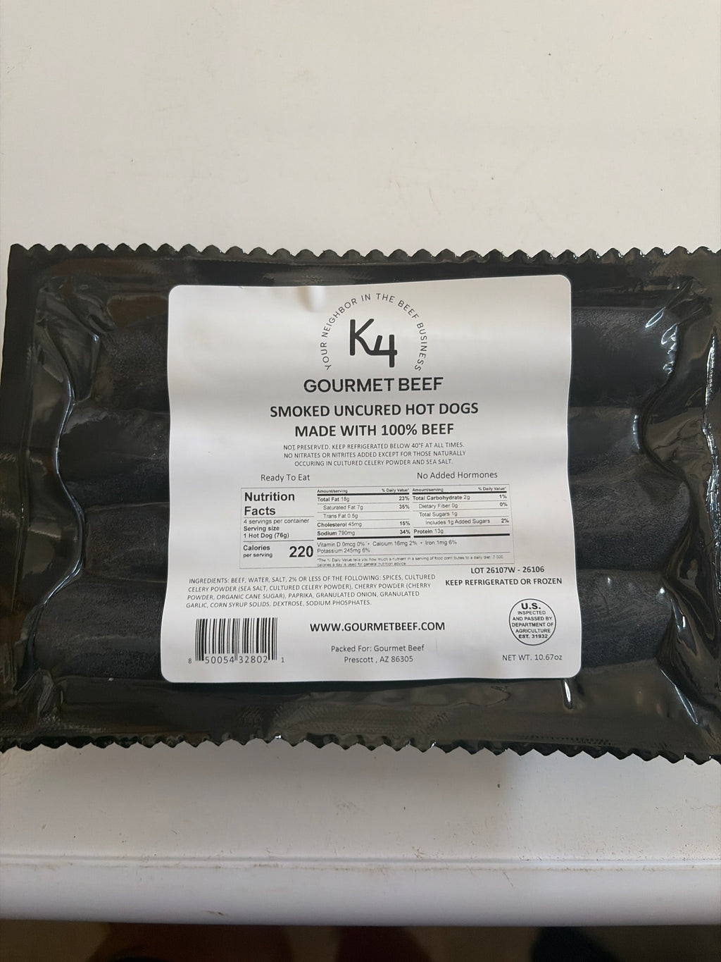 Smoked Uncured All Beef Hot Dogs (4/1Pk)