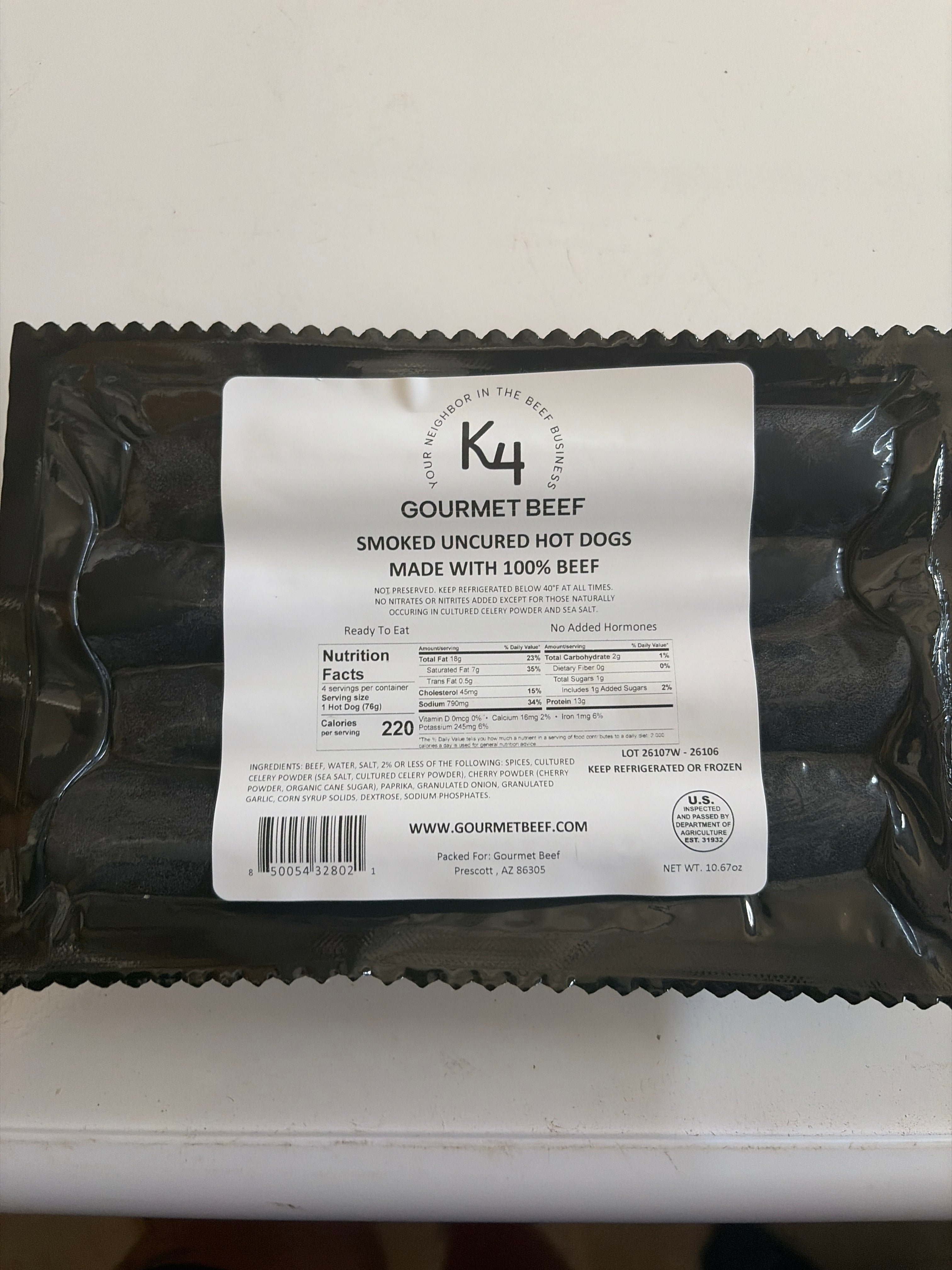 Smoked Uncured All Beef Hot Dogs (4/1Pk)